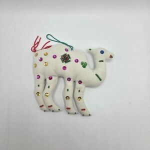 Handmade White Camel Ornament with Colorful Bead Embellishments
